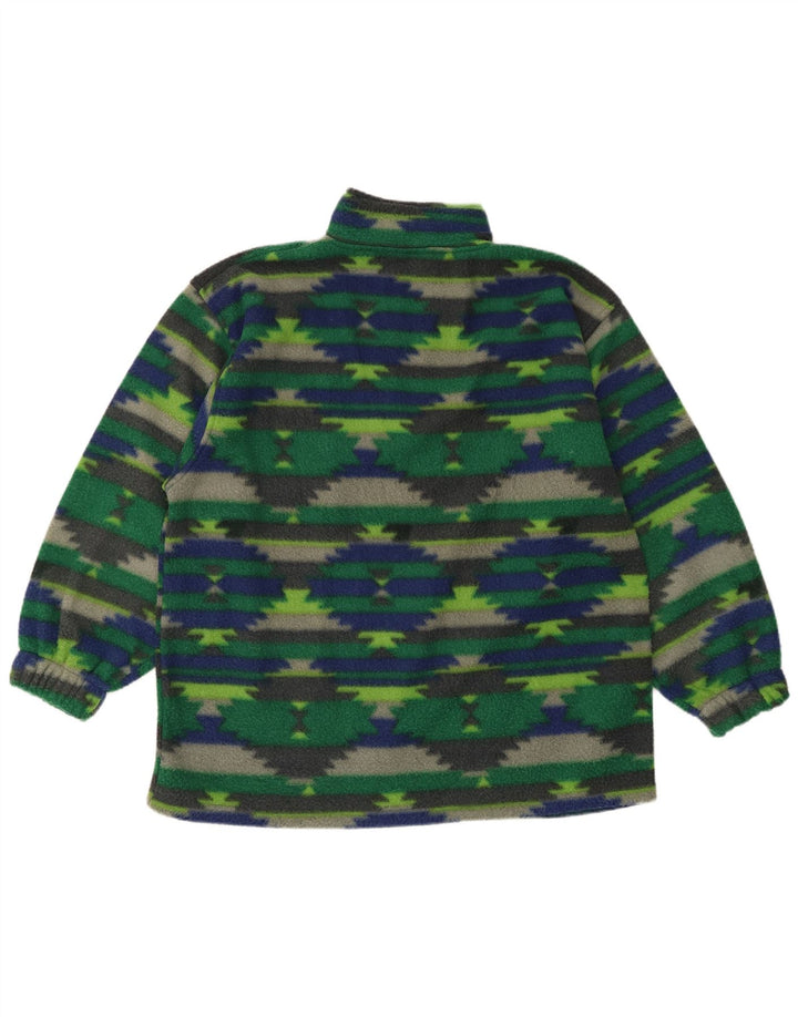 Vintage Herren-Fleecepullover mit Reißverschluss am Hals, großes grünes geometrisches Polyester
