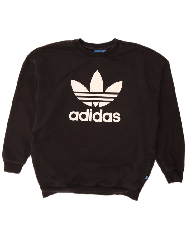 ADIDAS Damen Grafik-Sweatshirt-Pullover UK 14 Große schwarze Baumwolle