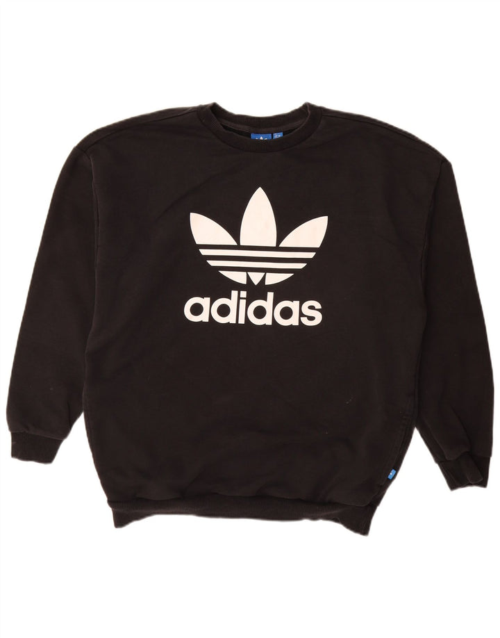ADIDAS Damen Grafik-Sweatshirt-Pullover UK 14 Große schwarze Baumwolle