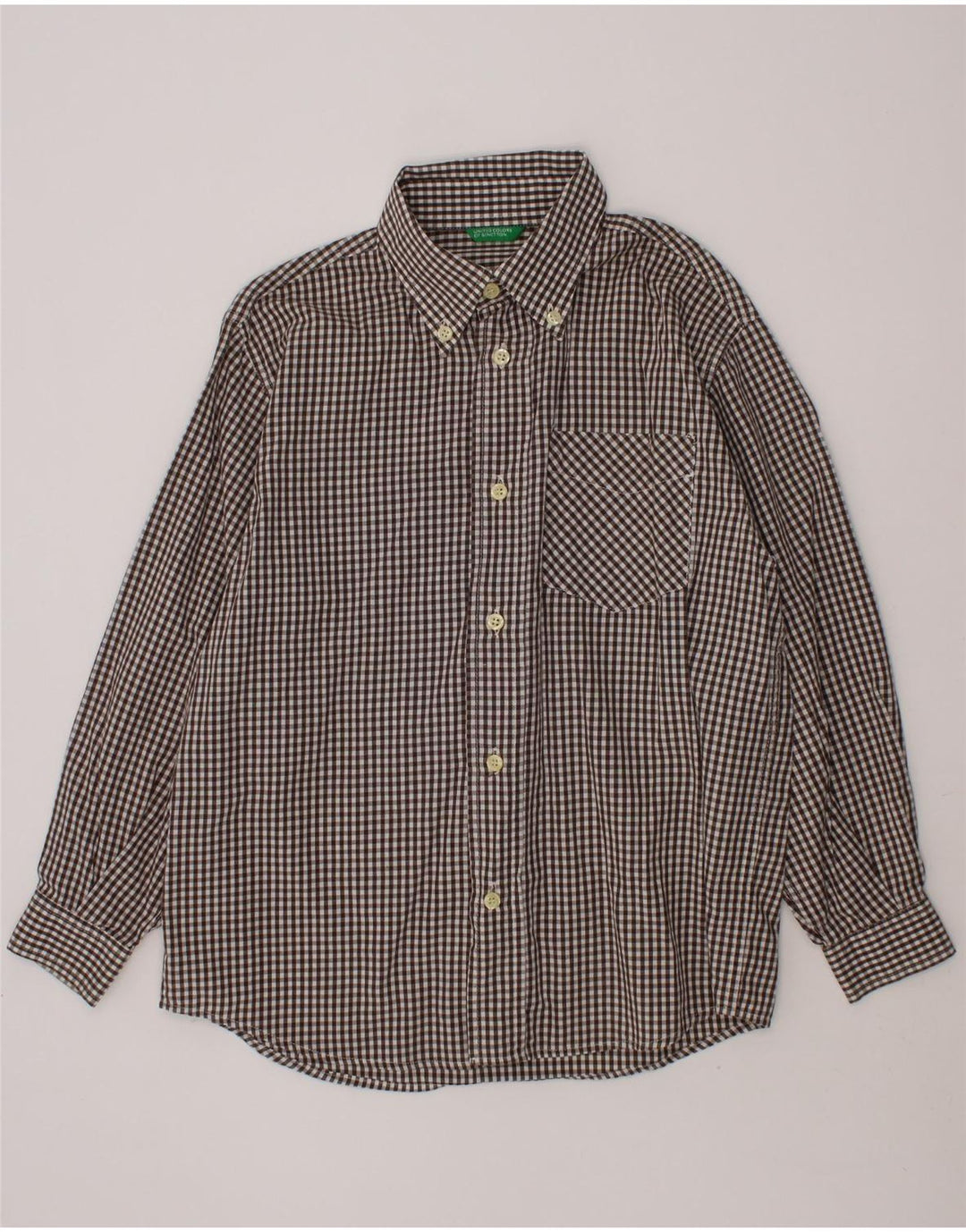 BENETTON Boys Shirt 7-8 Years Medium  Brown Gingham Cotton Vintage Benetton and Second-Hand Benetton from Messina Hembry 