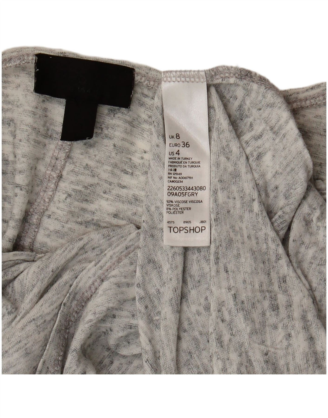 Topshop Damen-Oberteil in Übergröße, 3/4-Ärmel, UK-Größe 8, Größe S, grau gefleckte Viskose