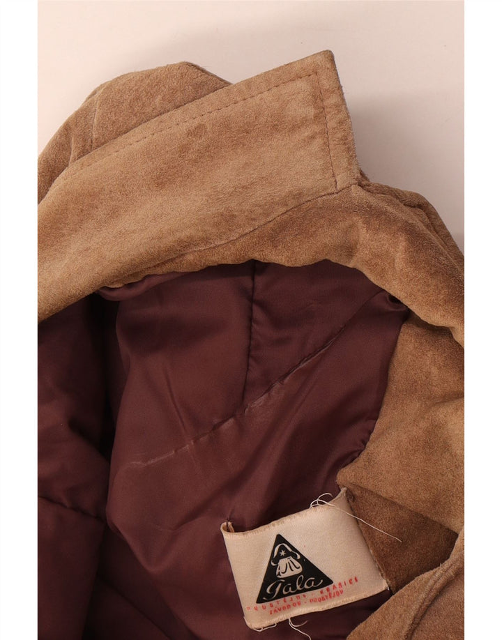 Vintage Damen 3-Knopf-Wildleder-Blazerjacke UK 16 Large Beige