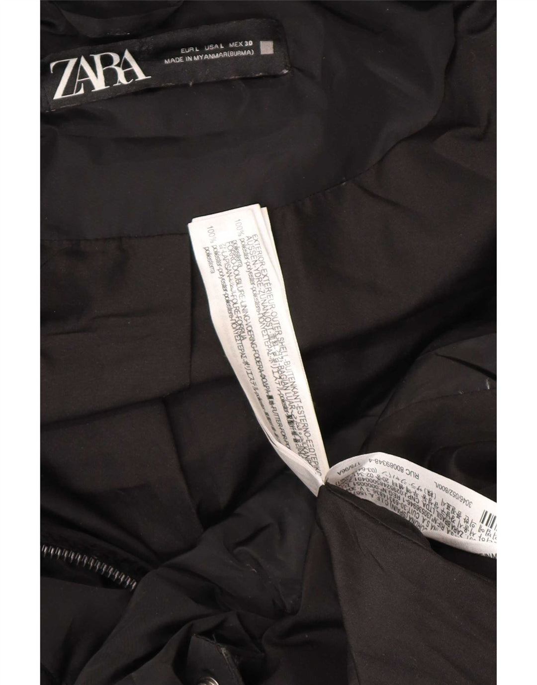 Zara Damen Kapuzenmantel, gepolstert, UK 16, Größe L, Schwarz, Polyester