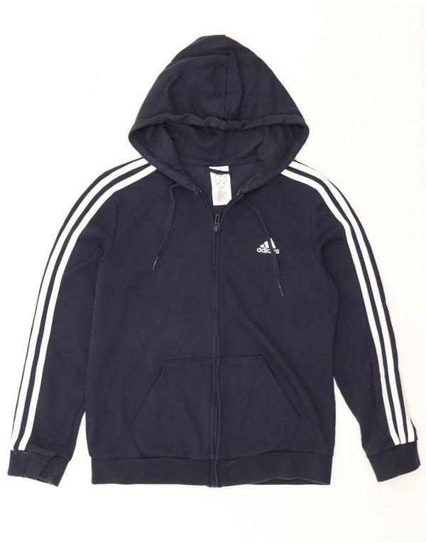 Adidas Damen Zip Hoodie Pullover UK 12/14 Medium Marineblau Baumwolle