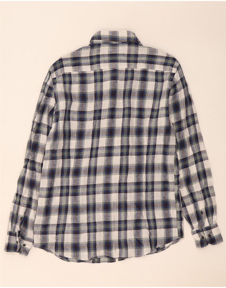 Massimo Dutti Herrenhemd, groß, marineblau, kariert, Leinen