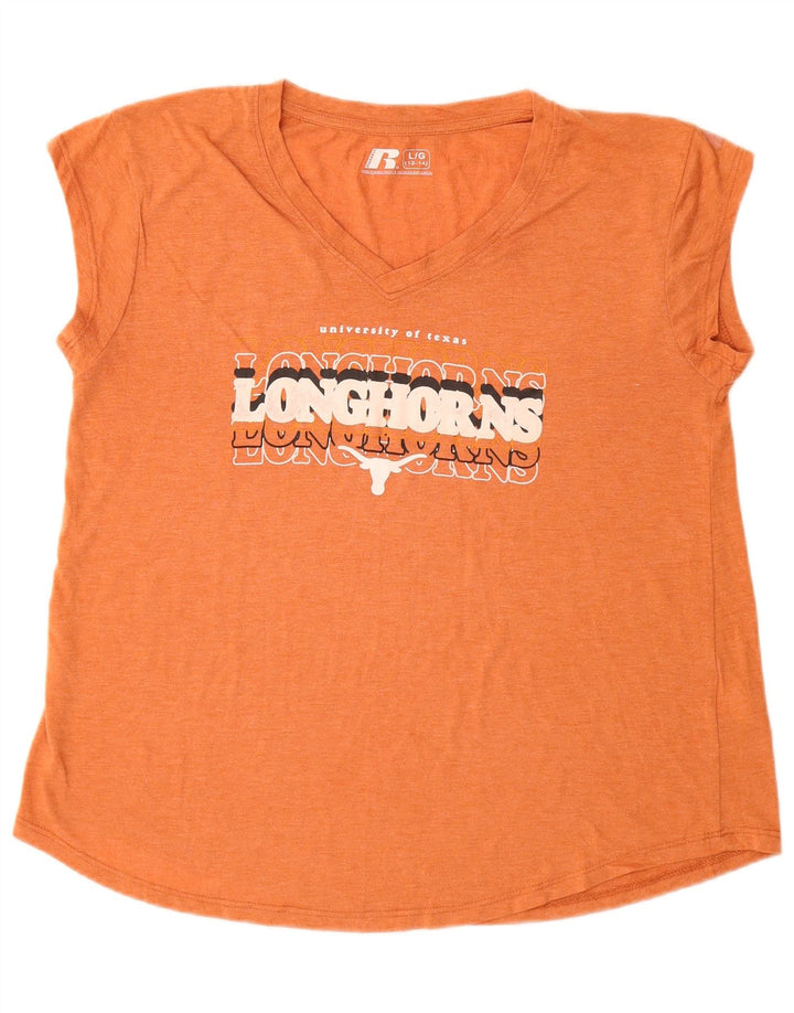Russell Athletic Damen-T-Shirt mit Grafik, US 12/14, großes orangefarbenes Polyester