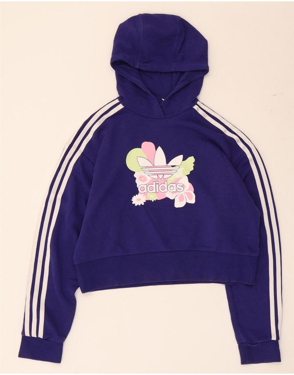 Adidas Mädchen Crop Graphic Hoodie Pullover 13–14 Jahre Lila Blumenmuster Baumwolle