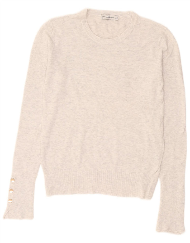 Zara Damen-Pullover mit Rundhalsausschnitt, Gr. 12, Mittelgrau meliert