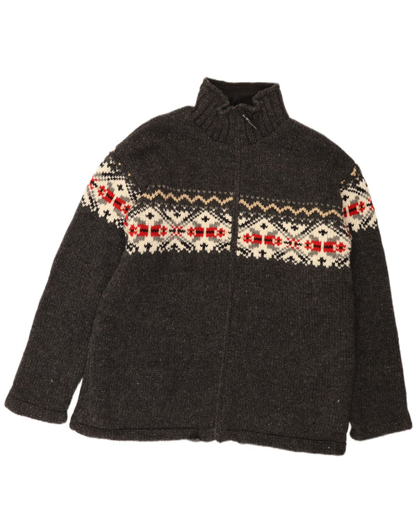 THC Herren-Cardigan-Pullover 2XL Graue Fair-Isle-Schurwolle