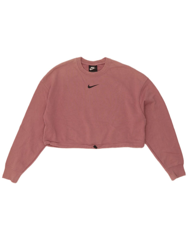 Nike Damen Crop Graphic Sweatshirt Pullover UK 14 Mittelrosa Baumwolle