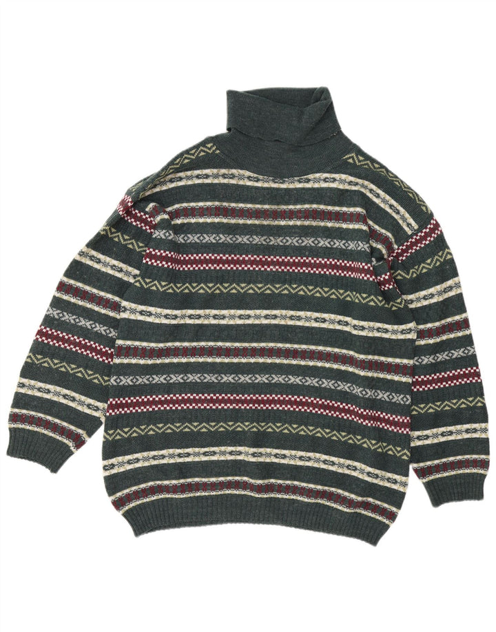 Vintage Herren Rollkragenpullover Pullover Groß Grün Fair Isle