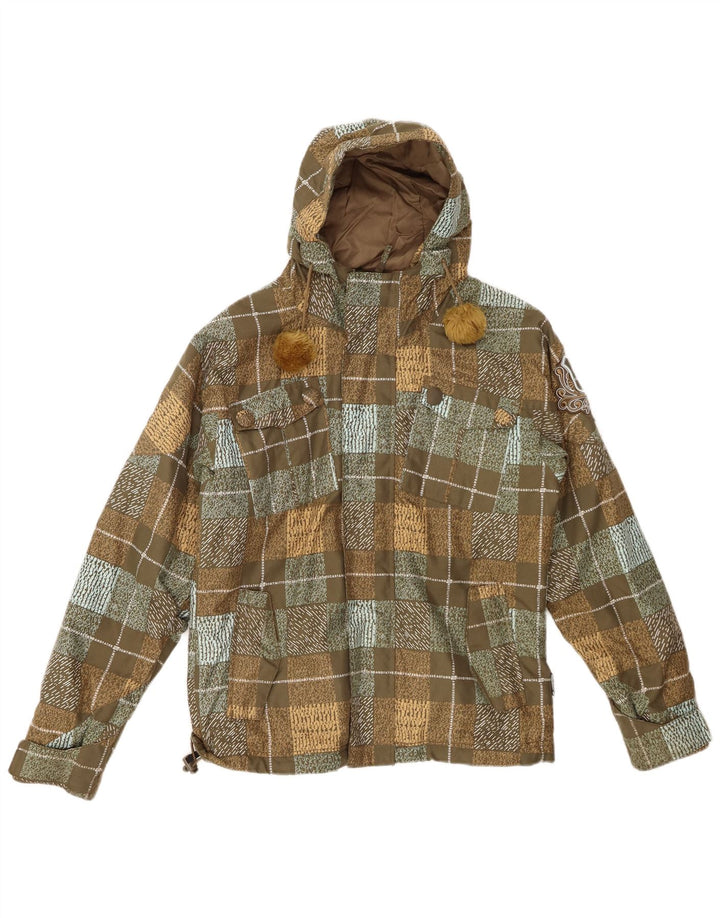 BILLABONG Womens Graphic Hooded Windjacke EU 36 Small Khaki Check