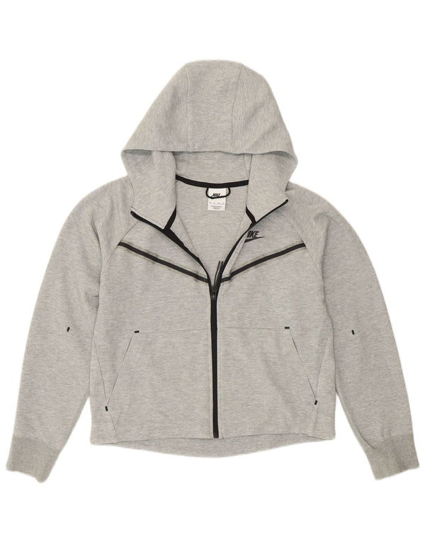 Nike Womens Crop Oversized Zip Hoodie Pullover UK 6 XS Grau Baumwolle