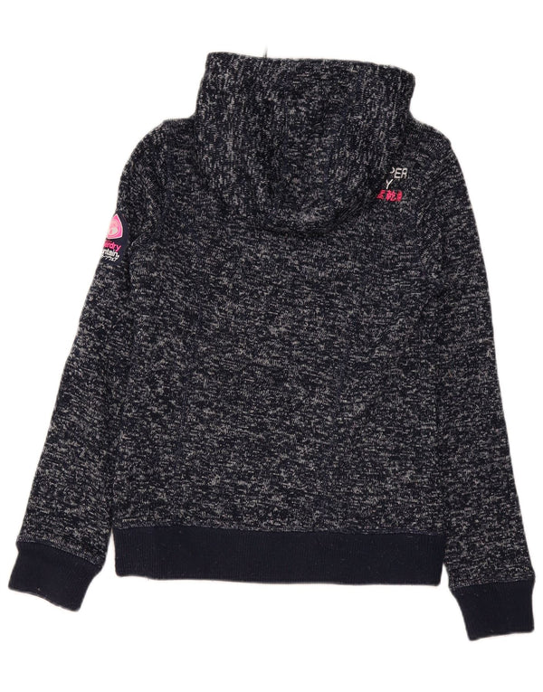 Superdry Damen-Kapuzenpullover mit Reißverschluss, Gr. 6, XS, marineblau meliertes Polyester