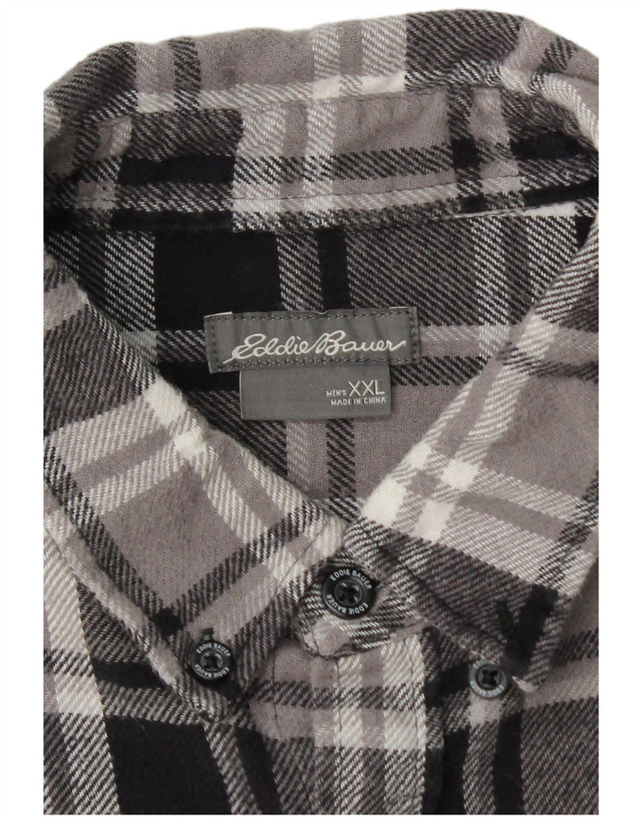 EDDIE BAUER Mens Flannel Shirt 2XL Grey Check Cotton