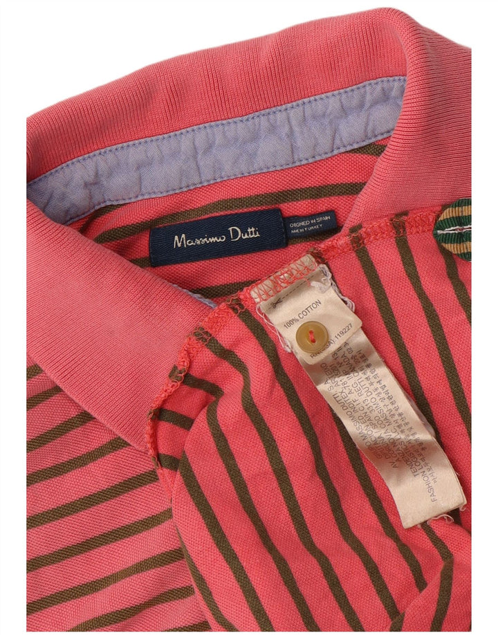 Massimo Dutti Herren-Poloshirt aus mittelrosa gestreifter Baumwolle