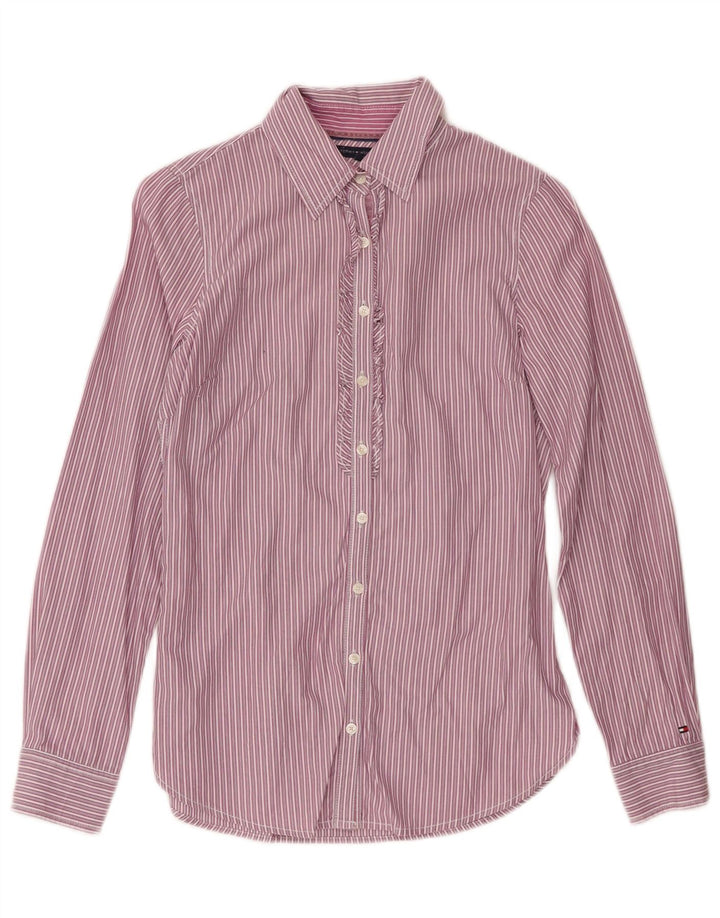 Tommy Hilfiger Damen-Hemd mit Rüschen vorne, US 4, klein, lila gestreift