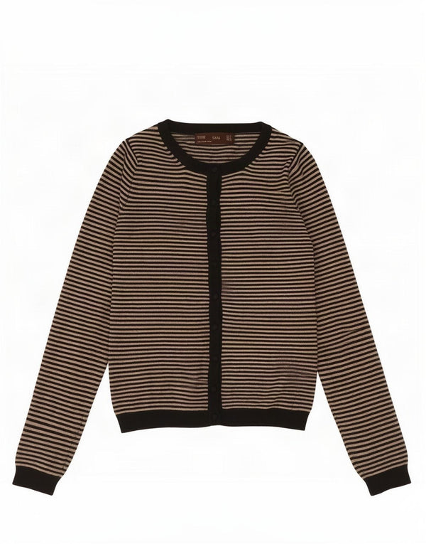 Zara Damen-Cardigan-Pullover UK 8 Small Beige Nadelstreifen-Rayon