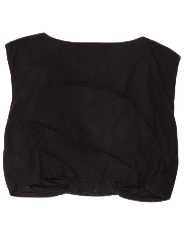 Vintage Damen Crop Bluse Top UK 14 Medium Schwarz