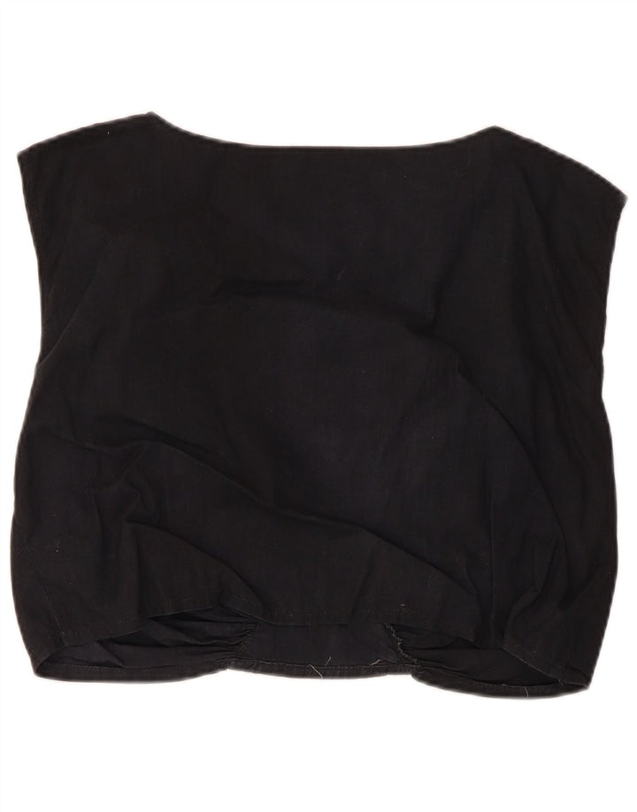 Vintage Damen Crop Bluse Top UK 14 Medium Schwarz