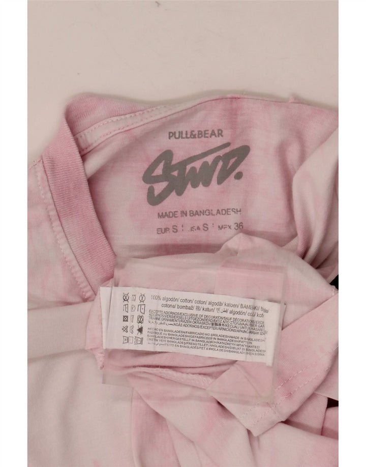 PULL & BEAR Herren-T-Shirt mit Grafik, Größe S, rosa Batik-Baumwolle