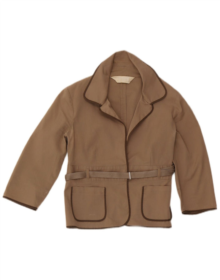 Max Mara Damen Crop 3/4-Ärmel-Blazerjacke UK 12 Mittelbeige Baumwolle