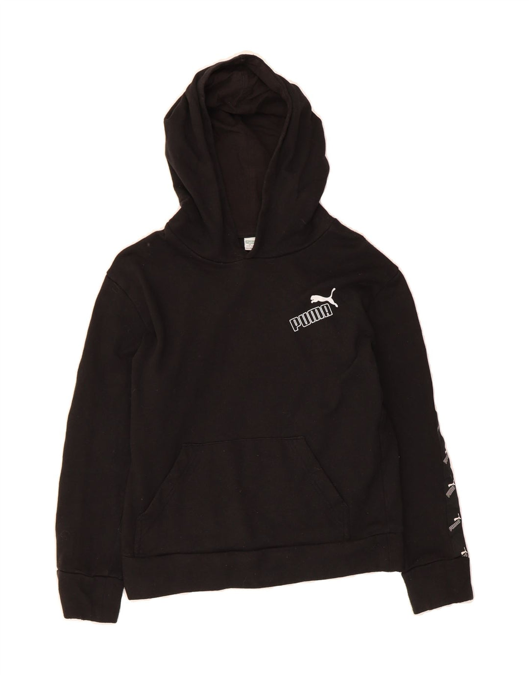 PUMA Boys Graphic Hoodie Jumper 10-11 Years Medium Black Vintage Puma and Second-Hand Puma from Messina Hembry 