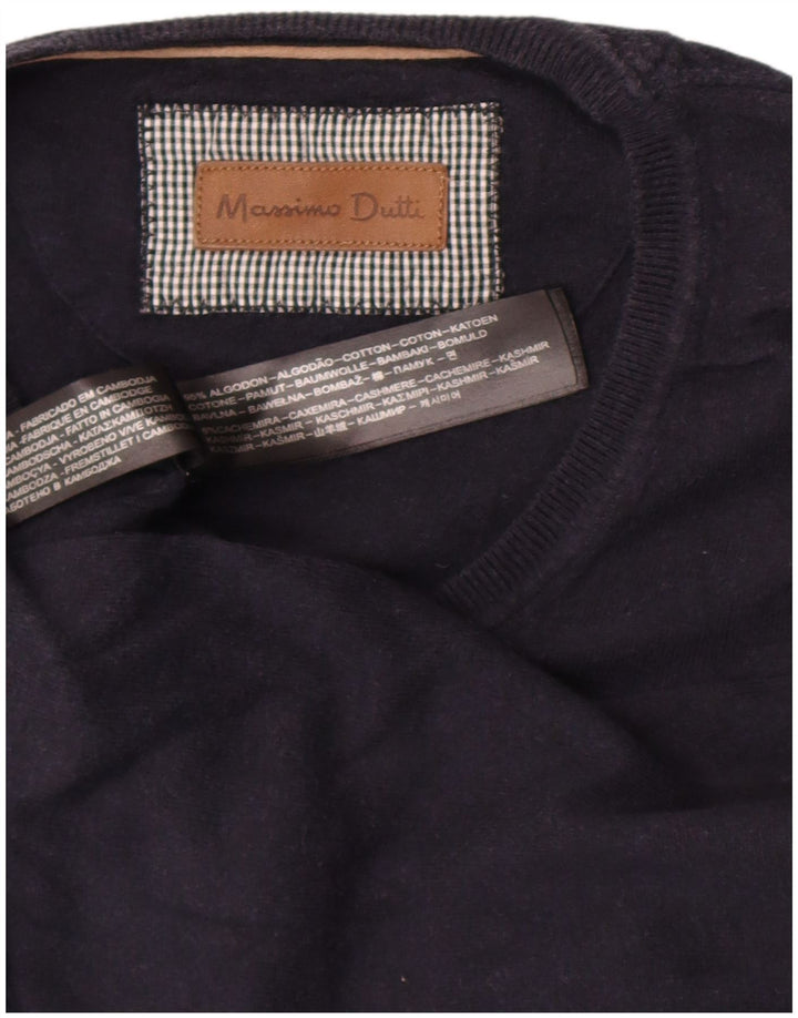 Massimo Dutti Herren-Pullover mit V-Ausschnitt aus mittelblauer Baumwolle