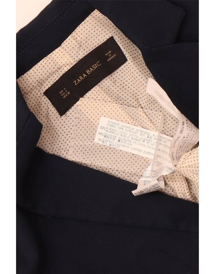 Zara Damen 1-Knopf-Blazerjacke UK 10 Small Marineblaue Baumwolle