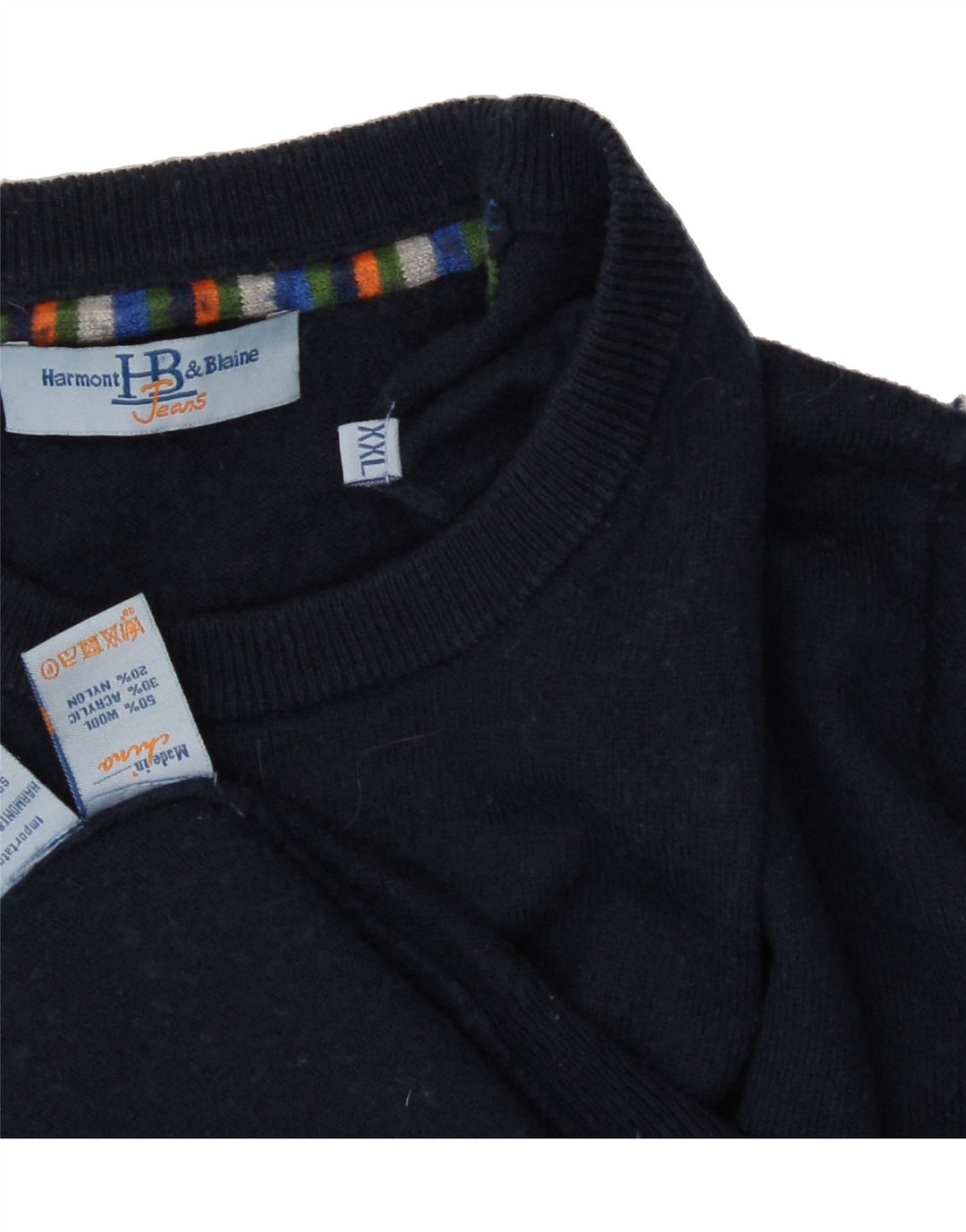 HARMONT & BLAINE Mens Crew Neck Jumper Sweater 2XL Navy Blue Wool Vintage Harmont & Blaine and Second-Hand Harmont & Blaine from Messina Hembry 