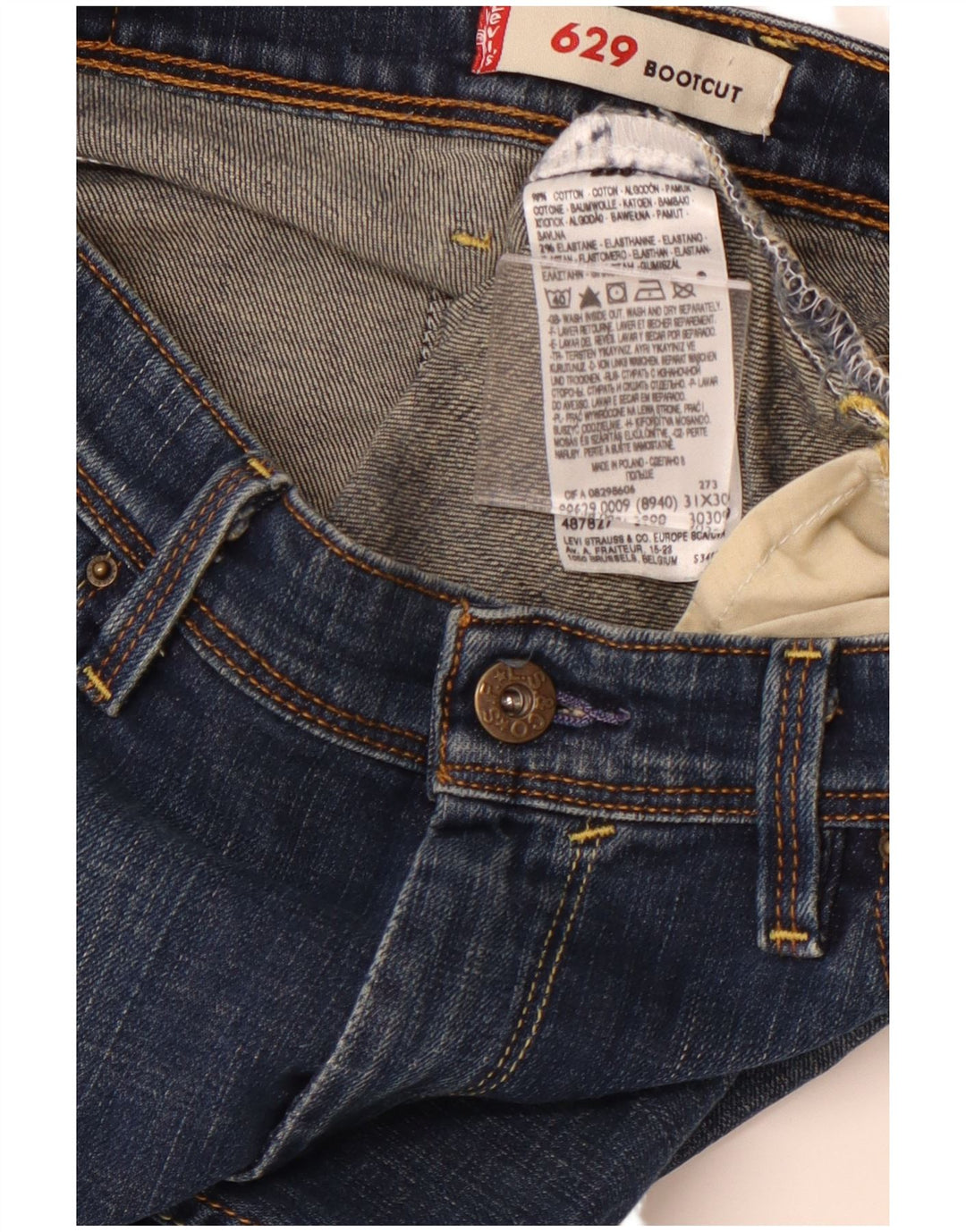 LEVI'S Damen 629 Bootcut Jeans W31 L30 Marineblaue Baumwolle