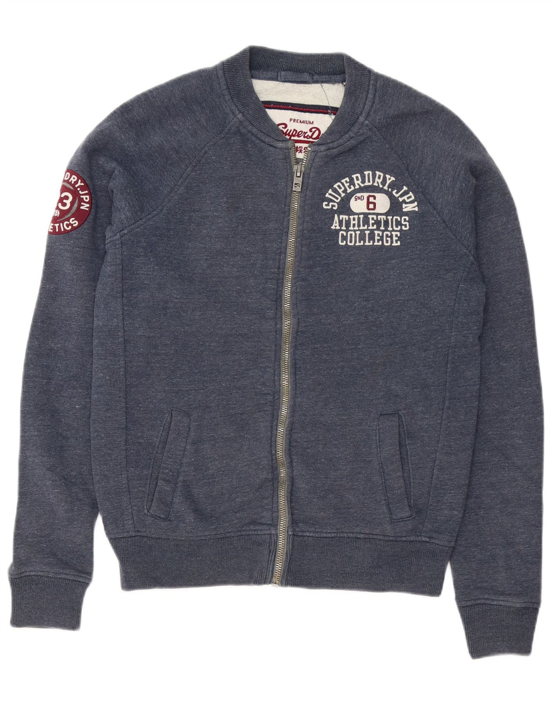 Superdry Herren-Trainingsanzugoberteil mit grafischem Muster, mittelblaue, gesprenkelte Baumwolle