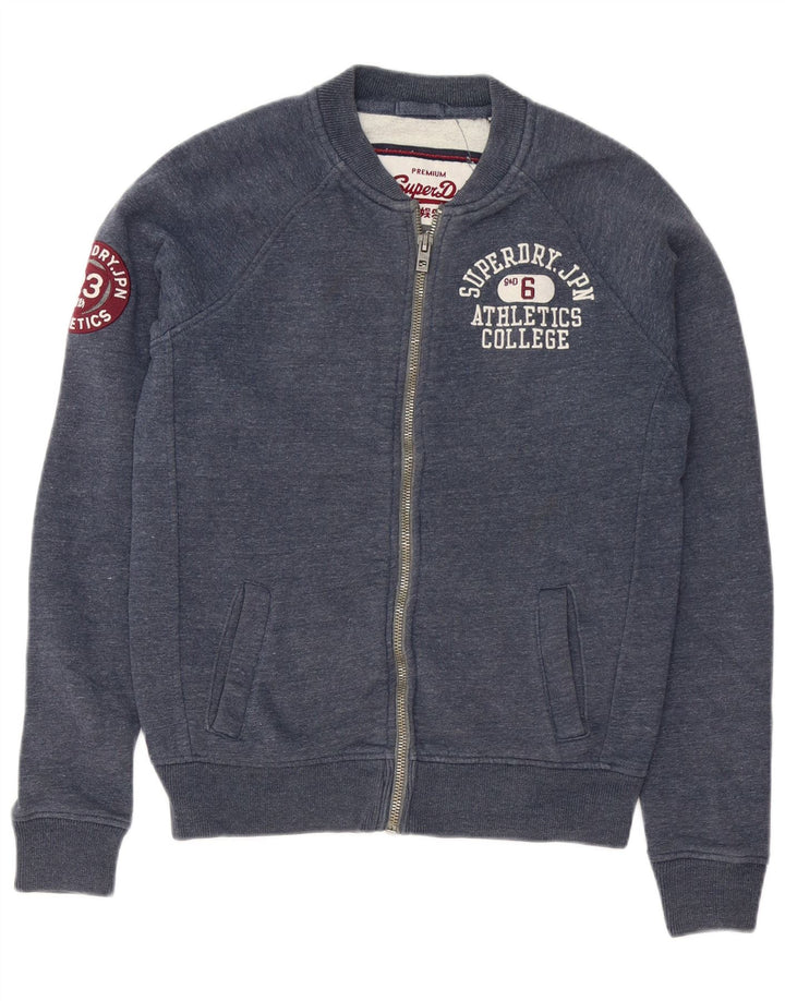 Superdry Herren-Trainingsanzugoberteil mit grafischem Muster, mittelblaue, gesprenkelte Baumwolle