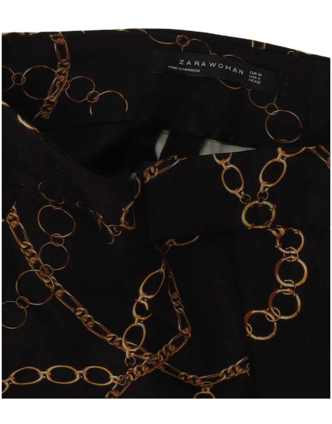 ZARA Damen-Freizeithose mit abstraktem Muster, EU 36, XS, W26, L27, Schwarz