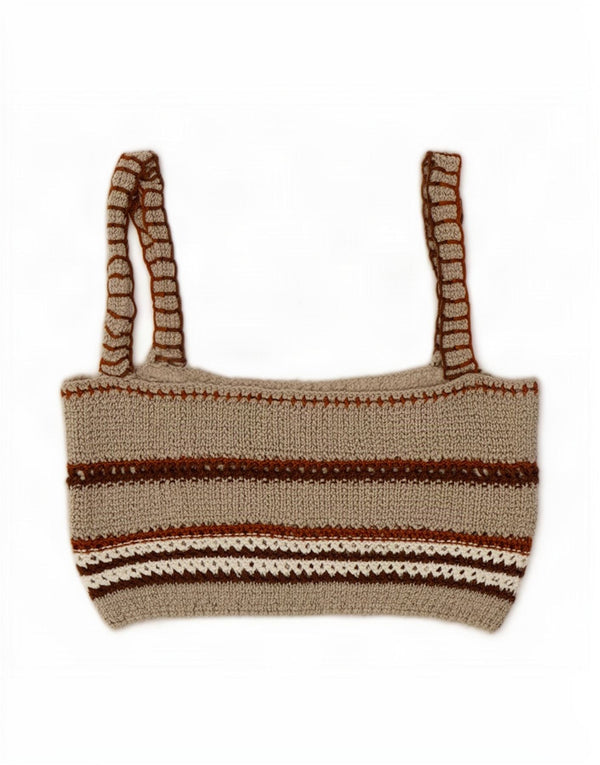 Ärmelloses Crop Top aus Strick für Damen von Zara, UK 12, mittelbeige gestreift
