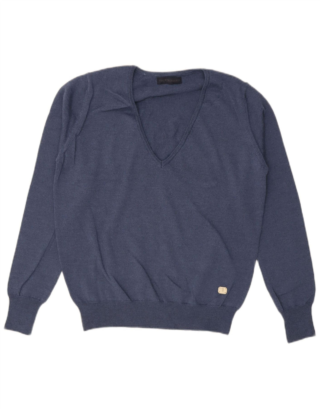 Trussardi Herren-Pullover mit V-Ausschnitt aus Schurwolle in mittlerem Marineblau