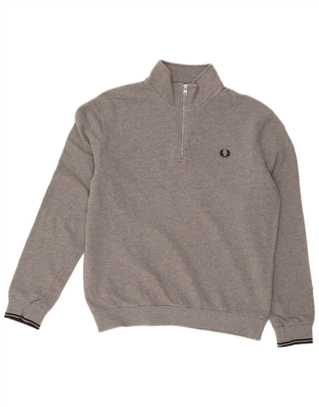 FRED PERRY Herren-Sweatshirt mit Reißverschluss am Hals, große graue Baumwolle
