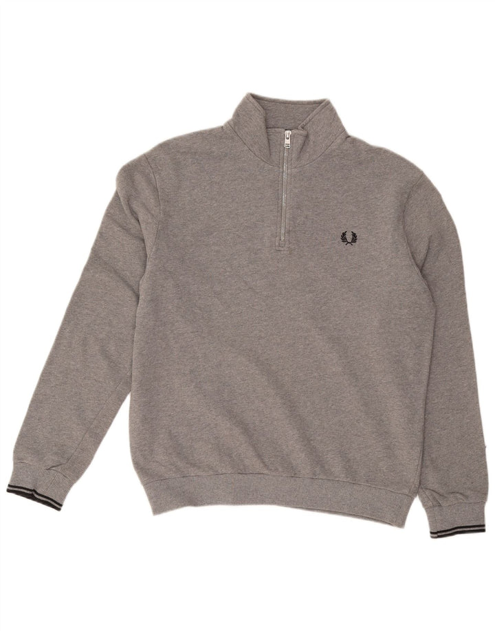 FRED PERRY Herren-Sweatshirt mit Reißverschluss am Hals, große graue Baumwolle