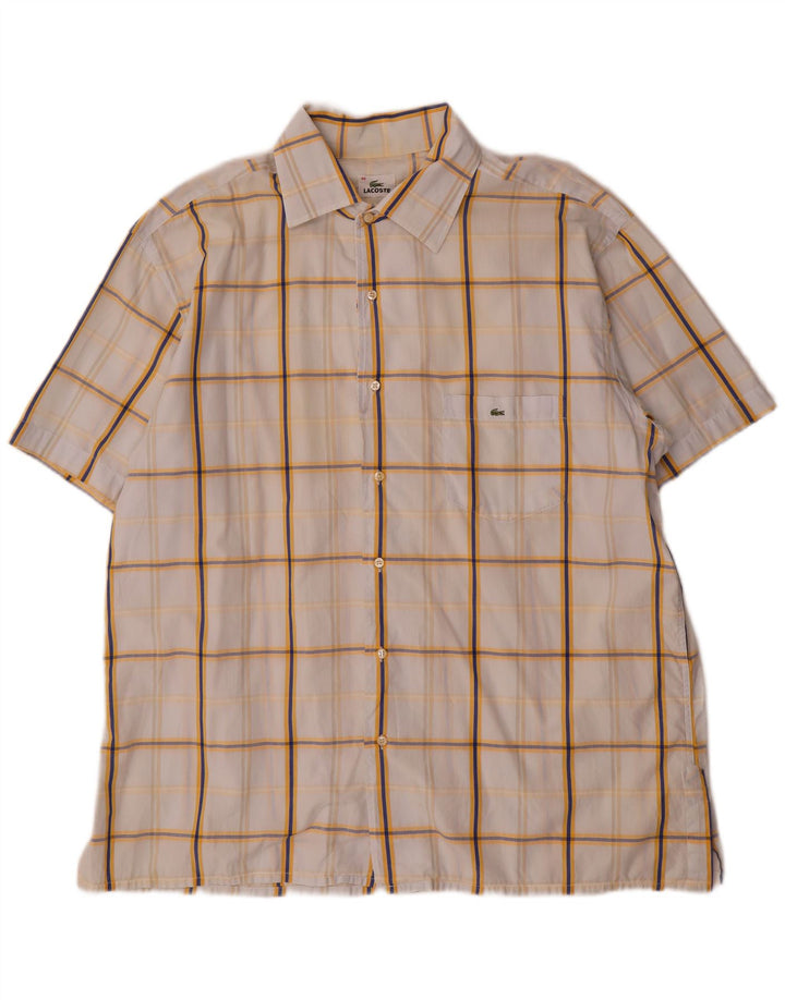 Lacoste Herren-Kurzarmhemd, Größe 46 2XL, weiß karierte Baumwolle