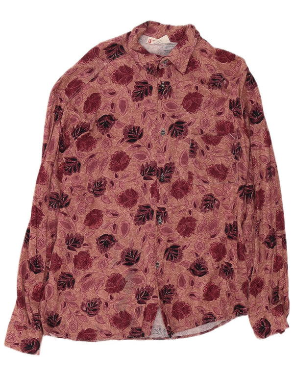 Vintage Herrenhemd Größe 39/40 Medium Burgundy Floral Cotton