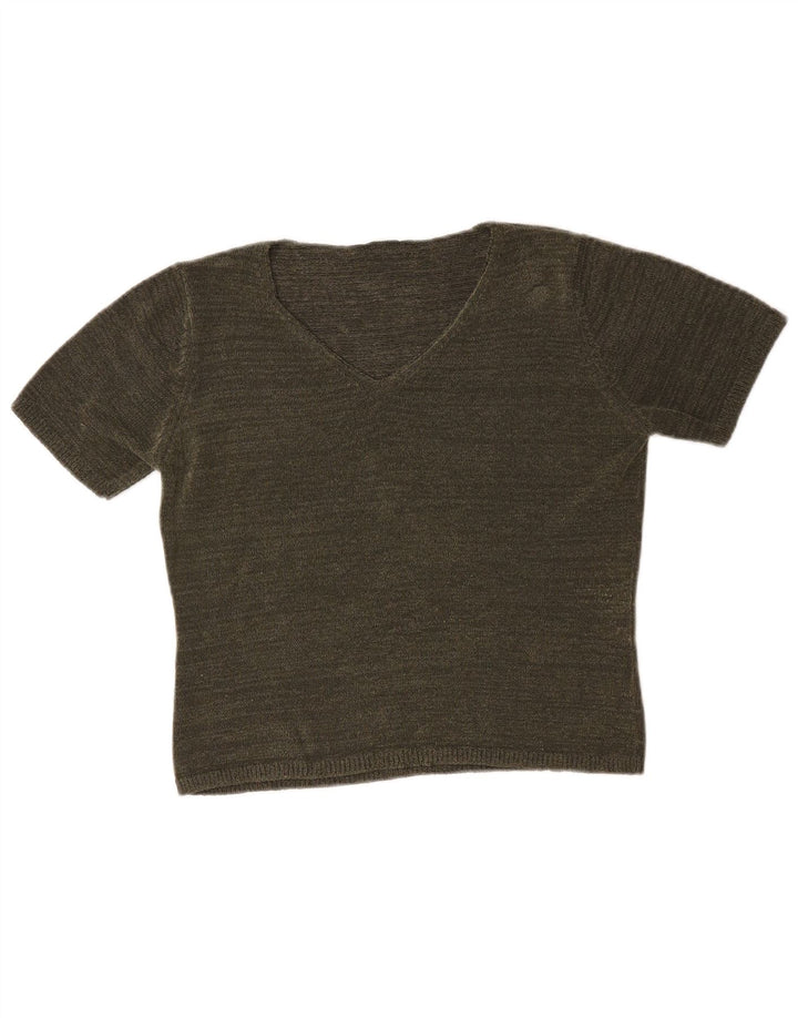 Marks & Spencer Damen-Pullover mit kurzen Ärmeln und V-Ausschnitt, Gr. 14, mittleres Khaki