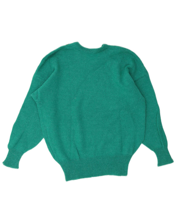 Vintage Damen V-Ausschnitt Pullover Pullover UK 16 Groß grün geblümt