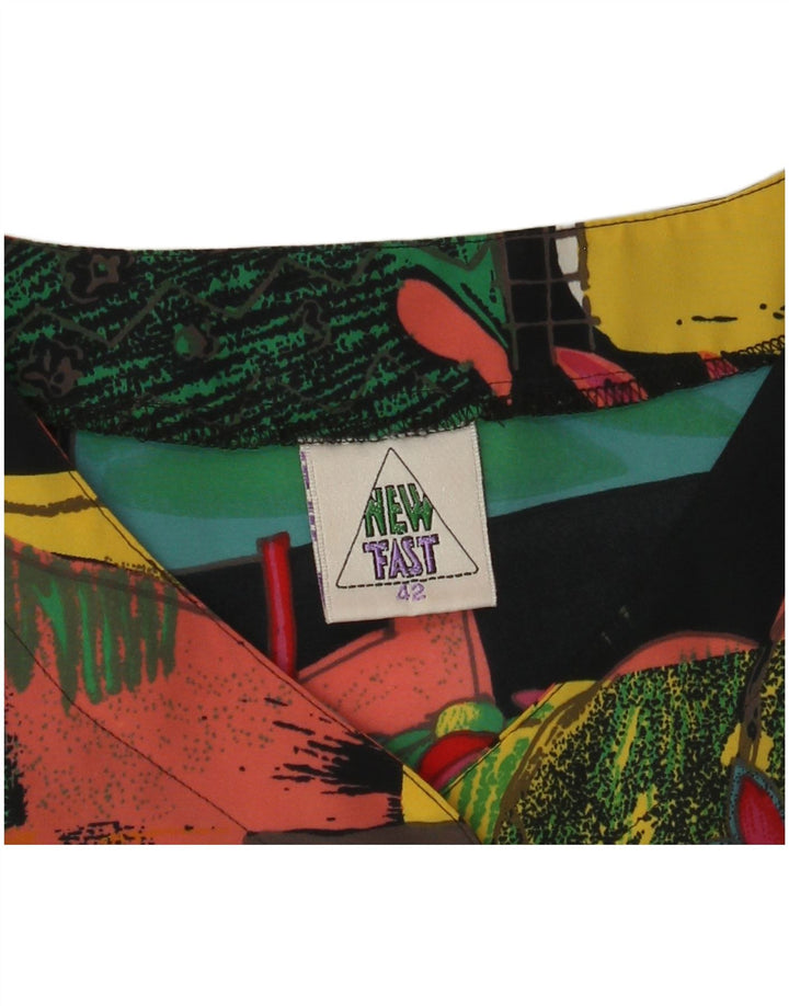 NEUES FAST-Blusenoberteil mit abstraktem Muster für Damen, EU 42, großes schwarzes Polyester