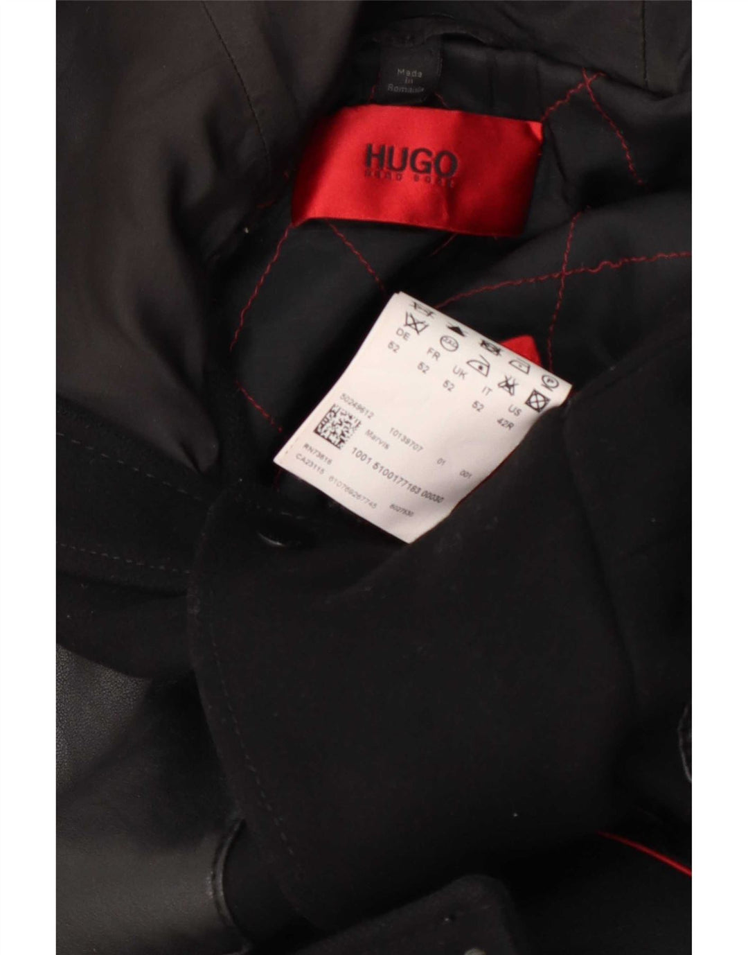 Hugo Boss Herren-Mantel mit Kapuze, EU 52, XL, schwarze Wolle
