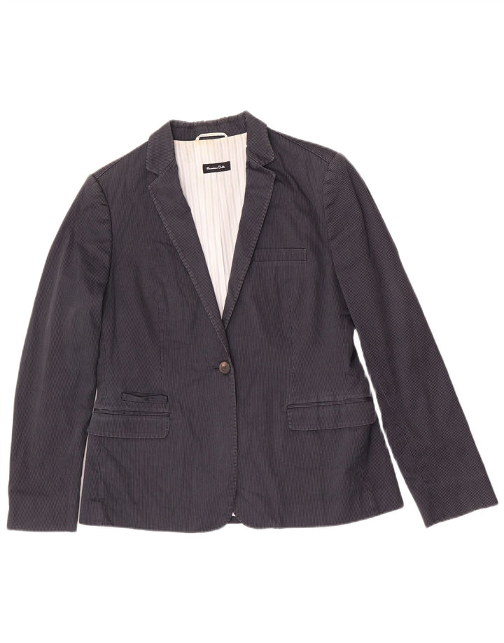 Massimo Dutti Damen 1-Knopf-Blazerjacke EU 44 XL Marineblaue Nadelstreifen
