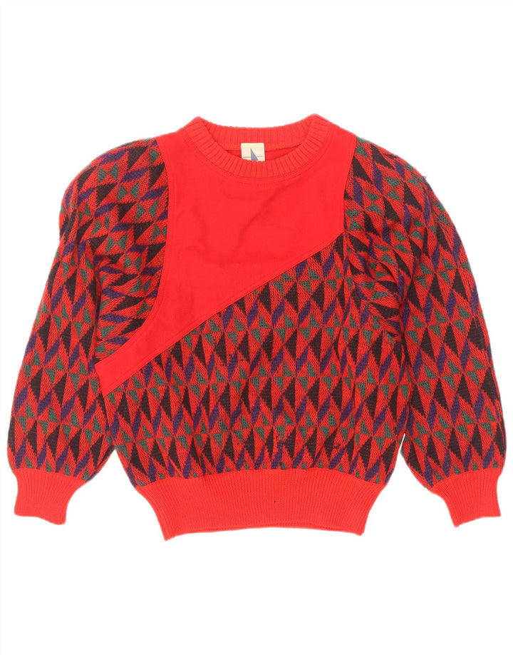 Skipper's Damen-Pullover mit U-Boot-Ausschnitt IT 42 Mittelrote geometrische Wolle