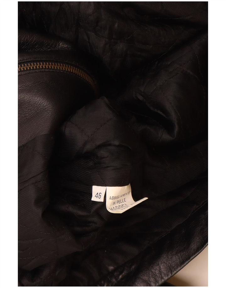 Vintage Damen Lederjacke mit Kapuze IT 46 Großes schwarzes Leder