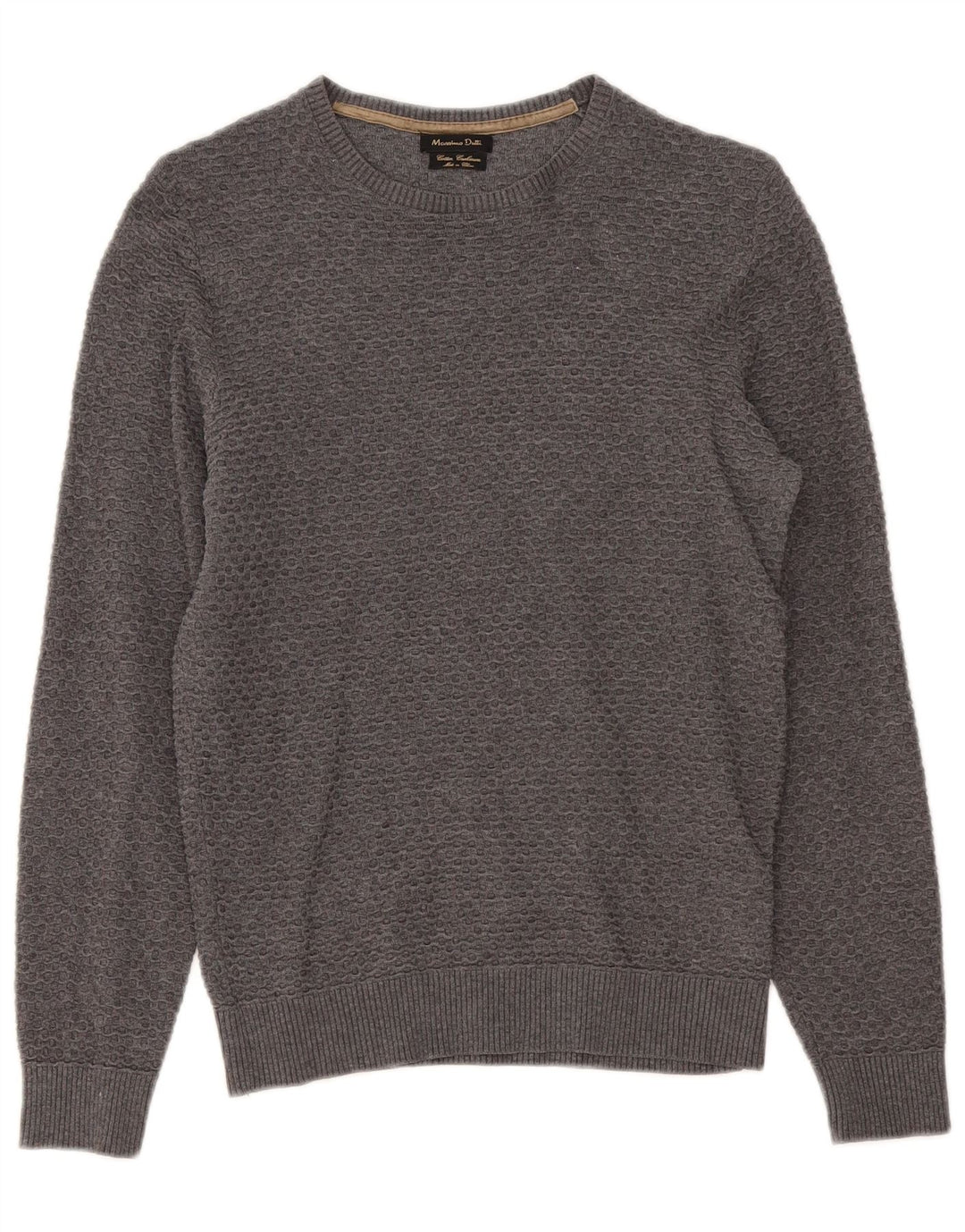 Massimo Dutti Herren-Pullover mit U-Boot-Ausschnitt, Größe S, graue Baumwolle