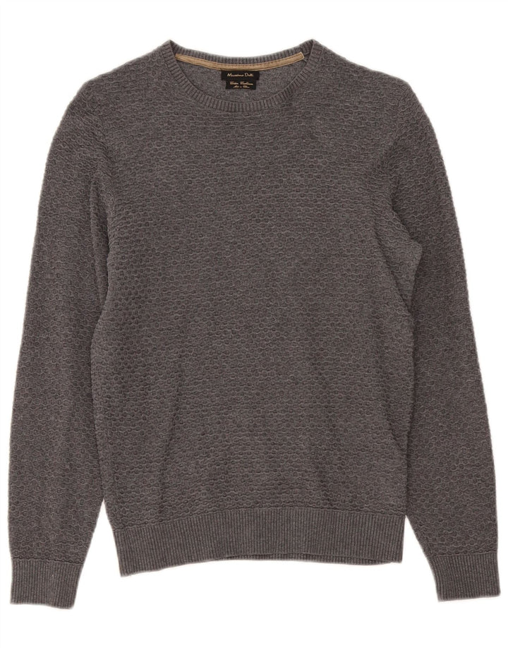 Massimo Dutti Herren-Pullover mit U-Boot-Ausschnitt, Größe S, graue Baumwolle