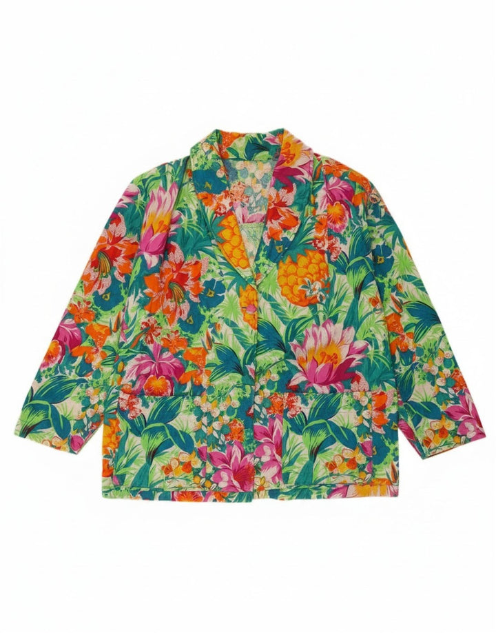 Vintage Damen 2-Knopf-Blazerjacke UK 16 Großes mehrfarbiges Blumenmuster